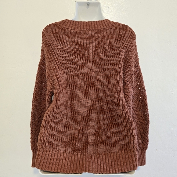 American Eagle - Rust V-Neck Hand Knit Oversized Sweater Cotton - Picture 9 of 15